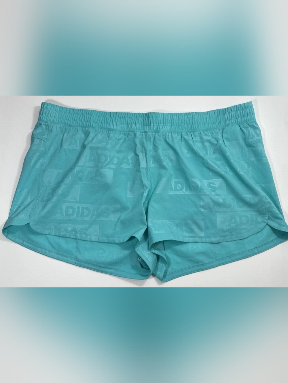 NWT Adidas Pacer Woven Deboss Training Running Shorts XL Mint Teal Blue Womens